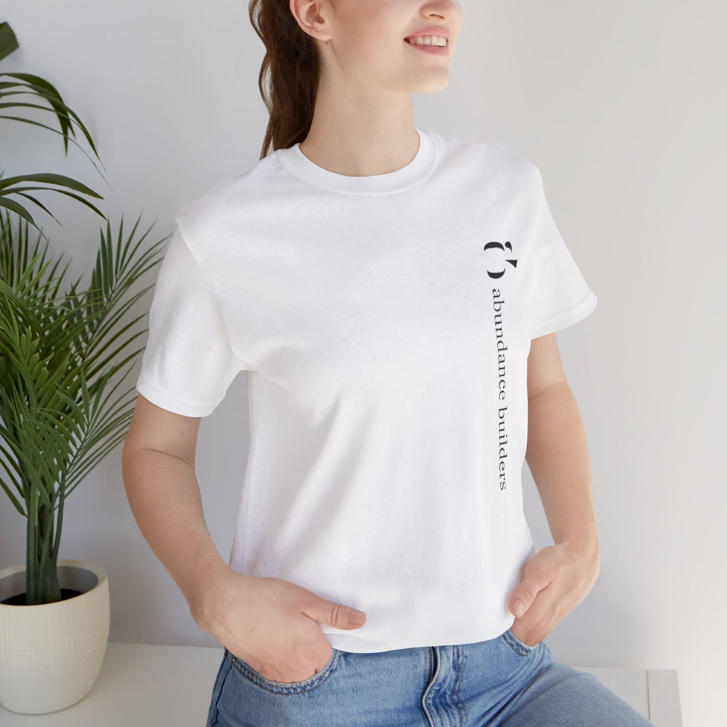 Abundance Builders Vertical Logo Short Sleeve Tee. Minimalist. Comfortable. Purpose-built.
