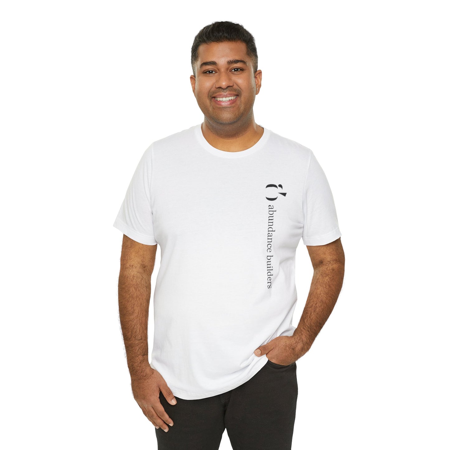 Abundance Builders Vertical Logo Short Sleeve Tee. Minimalist. Comfortable. Purpose-built.