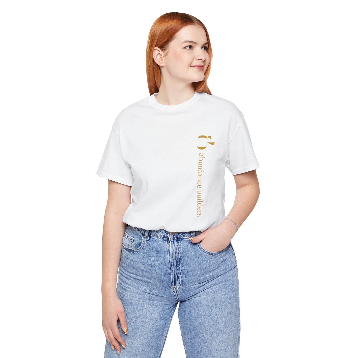 Abundance Builders Vertical Gold Logo Short Sleeve T-Shirt. Minimalist. Comfortable. Purpose-built.