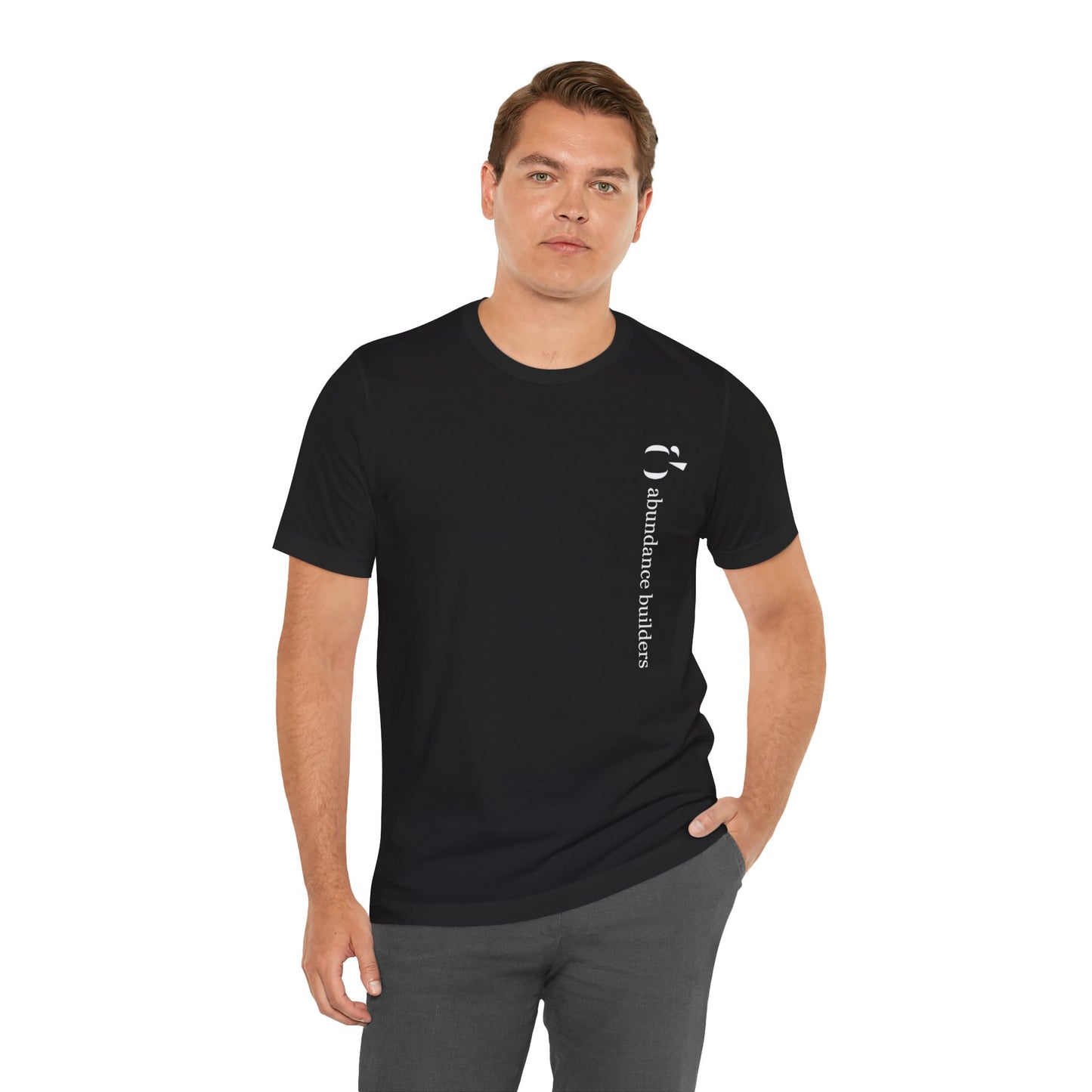Abundance Builders Vertical Logo Short Sleeve Tee. Minimalist. Comfortable. Purpose-built.